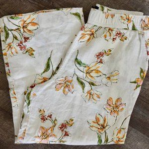 Rachel Roy Wide Leg 100% Linen Floral Pants Elastic Size Large Tropical Spring
